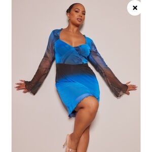 PLT meshed floral underlay bodice mini dress